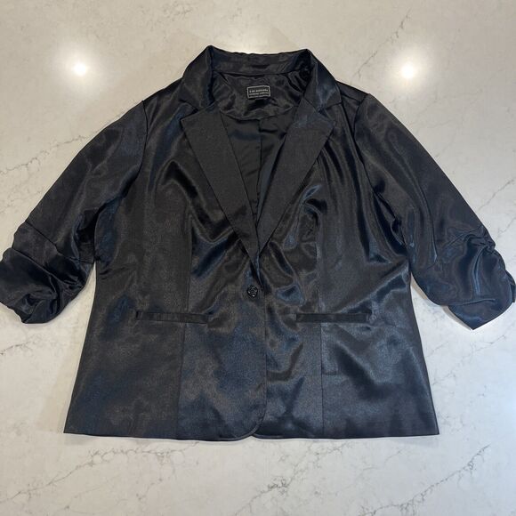 G Giuliana Black Label Plus Sz 2x Satin Blazer Ruched 3/4 Sleeves Dressy Jacket - Picture 1 of 8